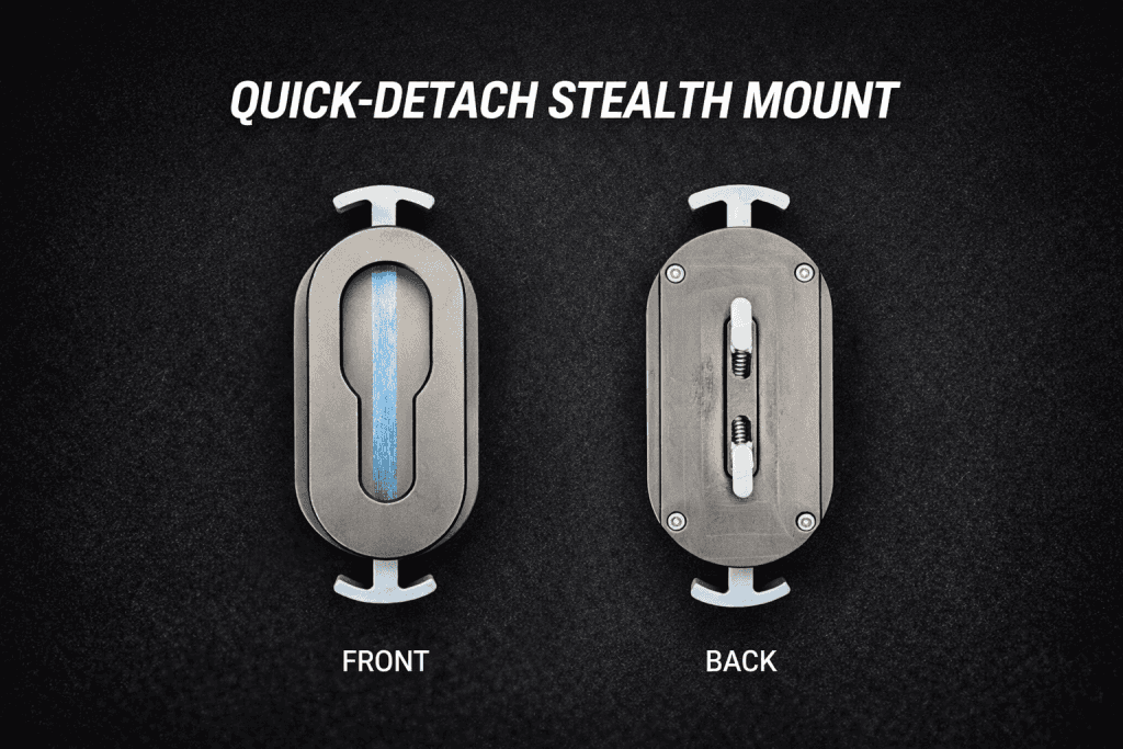 Front and back views of the Hang-AR Quick-Detach STEALTH rifle mount